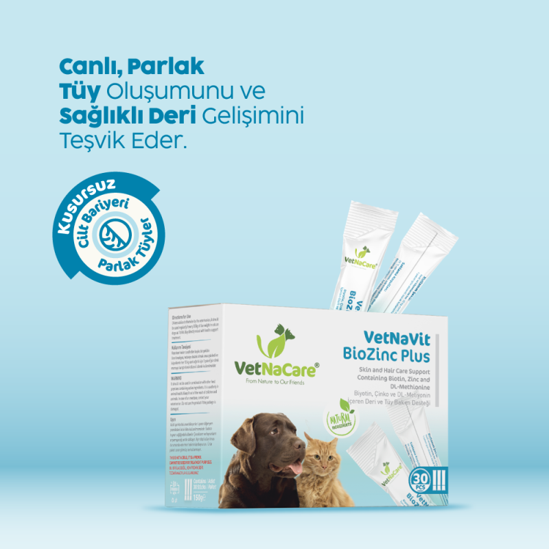 VetNaVit BioZinc Plus Kedi ve Köpek İçin Tüy ve Deri Sağlığı Desteği Biotin & Çinko Takviyesi 150 gr
