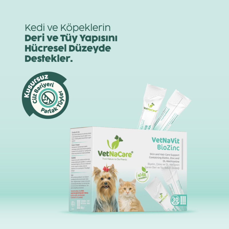 VetNaVit BioZinc – Kedi ve Köpekler İçin Tüy ve Deri Sağlığı Desteği Biotin & Çinko Takviyesi 90 gr